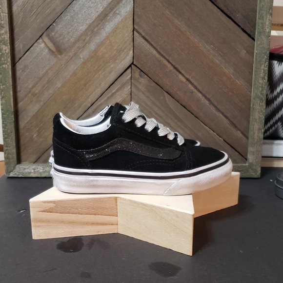 Vans Black Suede Black Glitter Stripe Silver Glitter Laces Kids Size 11 - Picture 4 of 9